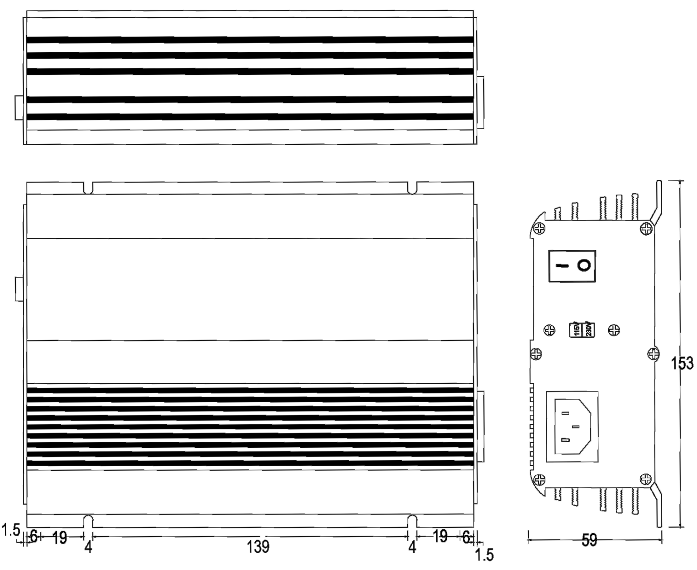 Dimensions of EPS240W Battery Charger
